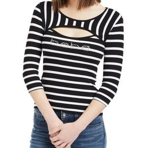 Bebe Logo Striped Peekaboo Top